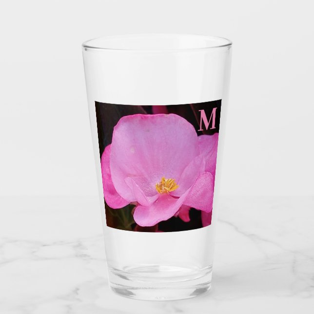 Photo of Elegant Hot Pink Flower Single Initial Glass (Front)