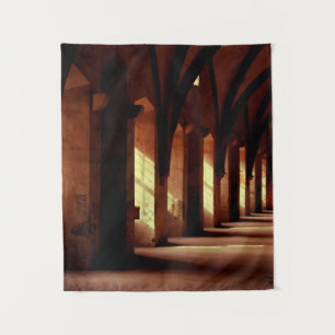 Photo of empty hallway tapestry