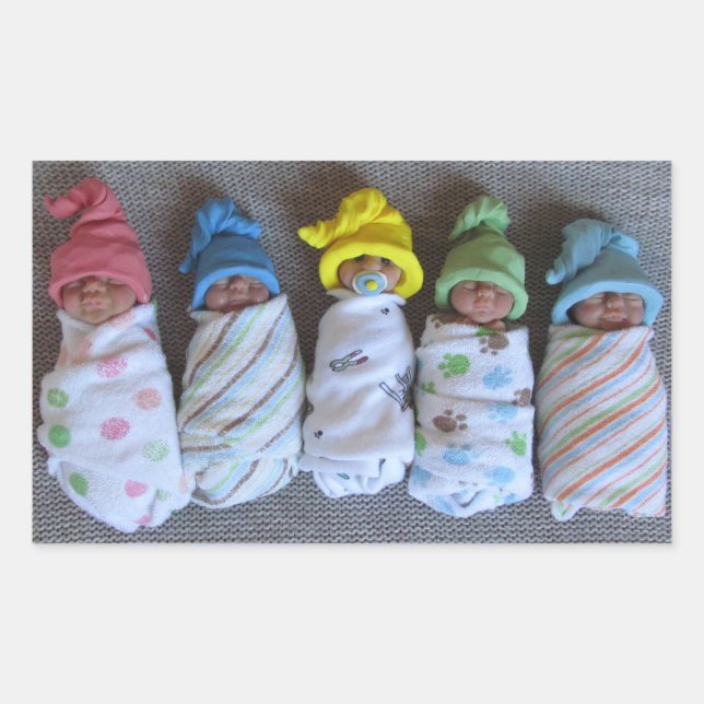 Photo of Five Clay Babies: Polymer Clay, Swaddled Rectangular Sticker (Front)