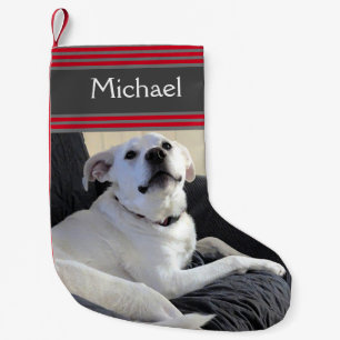 Photo of Funny Dog Talking Red Striped Small Christmas Stocking