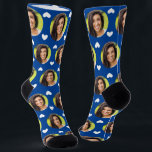 Photo of Girlfriend For Boyfriend Blue Cute Heart Socks<br><div class="desc">These fun photo of girlfriend for boyfriend blue socks feature your own photo with a cute white hearts pattern, and are sure to bring your boyfriend a smile! He will think of you every time he pulls on these socks, and will love them almost as much as he loves you!...</div>