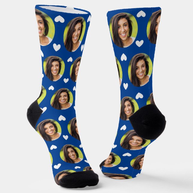 Photo of Girlfriend For Boyfriend Deep Blue Heart Socks (Angled)