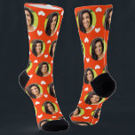 Photo of Girlfriend For Boyfriend Sporty Orange Socks<br><div class="desc">These fun photo of girlfriend for boyfriend socks feature your own photo with a white hearts pattern on a sporty orange background, and are sure to bring your boyfriend a smile! He will think of you every time he pulls on these socks, and will love them (and maybe make him...</div>