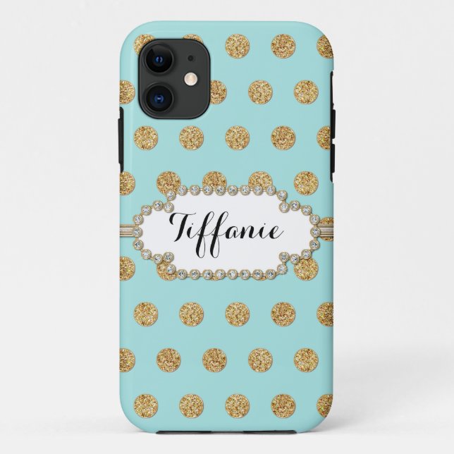 Photo of Gold Glitter Polka Dot Jewel Gem Frame Case-Mate iPhone Case (Back)