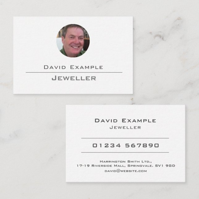 Photo of Holder on a Jeweller Business Card (Front/Back)