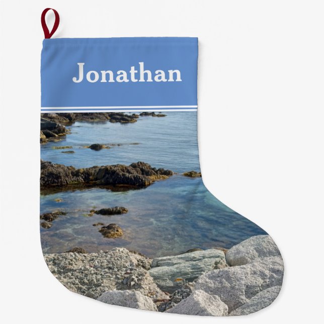 Photo of Low Tide Translucent Atlantic Ocean Large Christmas Stocking (Front)