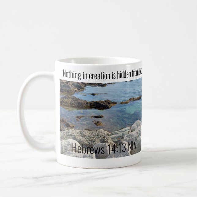 Photo of Low Tide Translucent Ocean Bible Verses Coffee Mug (Left)