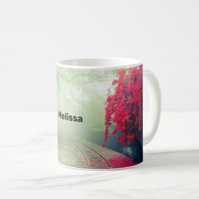 Photo of Misty Train Tracks & Red Tree Coffee Mug (Front Right)