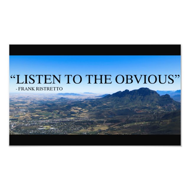 Photo of mountains in Stellenbosch with a qoute. Print (Front)