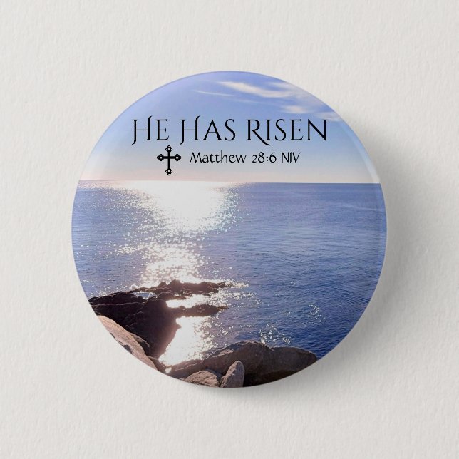Photo of Ocean Christ has Risen Bible Verse Easter 6 Cm Round Badge (Front)