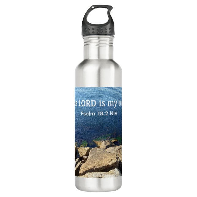 Photo of Ocean God is My Rock Bible Verse Blue 710 Ml Water Bottle (Front)