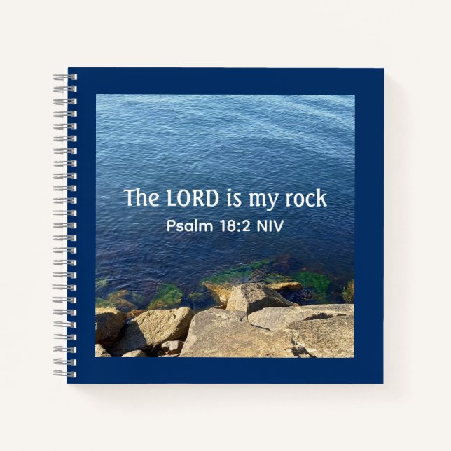 Photo of Ocean God is My Rock Bible Verse Blue Notebook (Front)