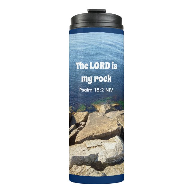 Photo of Ocean God is My Rock Bible Verse Blue Thermal Tumbler (Front)