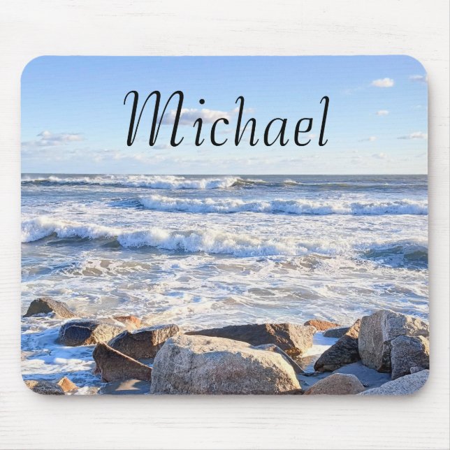 Photo of Ocean Shore Custom Name Mouse Mat (Front)