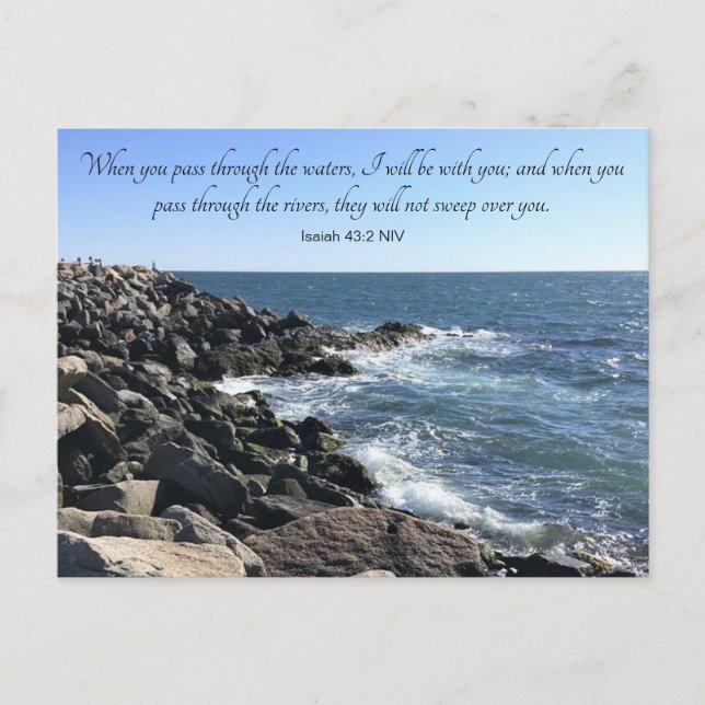 Photo of Ocean Through the Waters Isaiah 43:2 Blue Postcard (Front)