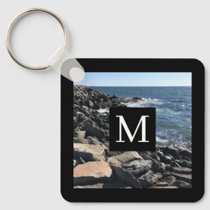 Photo of Ocean Waves and Rocks #1 Dad Blue Key Ring