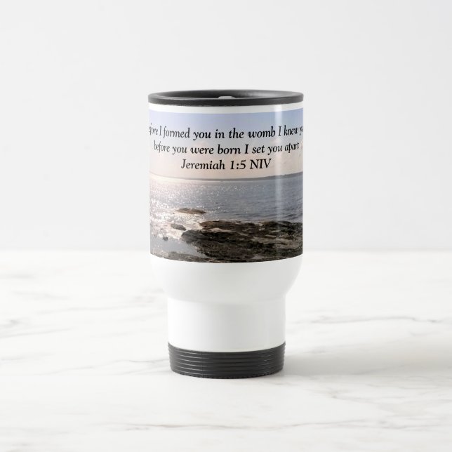 Photo of Ocean with Jeremiah 1:5 God Knew You Travel Mug (Center)