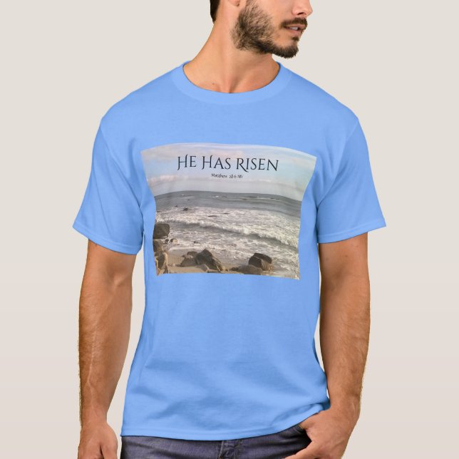 Photo of Ocean With Resurrection Scripture Easter T-Shirt (Front)