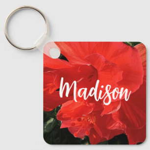 Photo of Orange Double Hibiscus Custom Name Key Ring