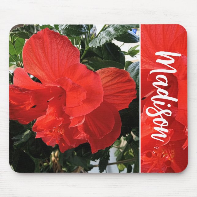 Photo of Orange Double Hibiscus Custom Name Mouse Mat (Front)