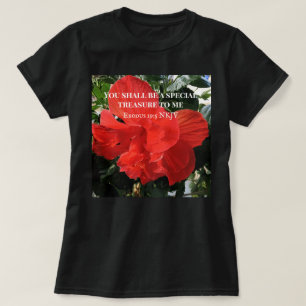 Photo of Orange Double Hibiscus Flower Bible Verse T-Shirt