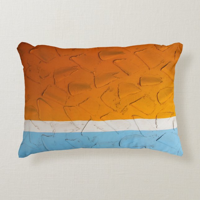 Photo of orange, white, and blue artwork decorative cushion (Front)