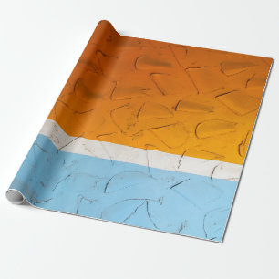 Photo of orange, white, and blue artwork wrapping paper