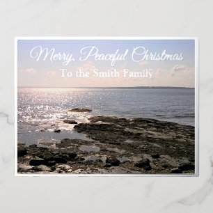 Photo of Peaceful Atlantic Ocean Christmas Foil Holiday Postcard