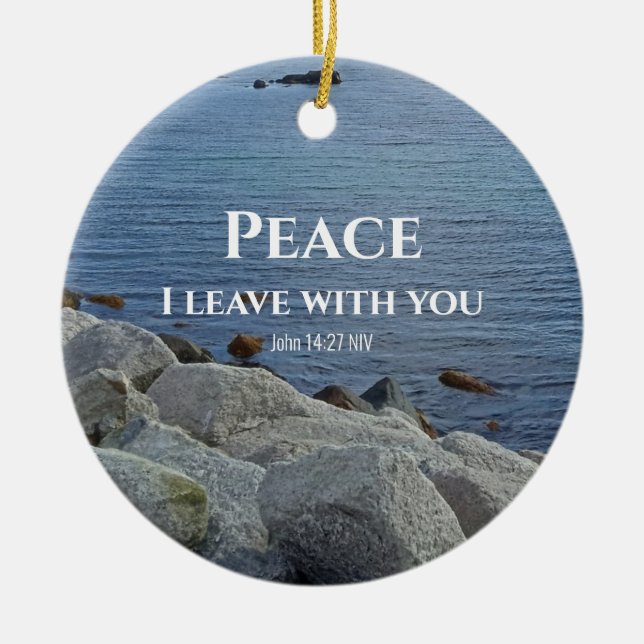 Photo of Peaceful Blue Atlantic Ocean Bible Verse Ceramic Tree Decoration (Front)