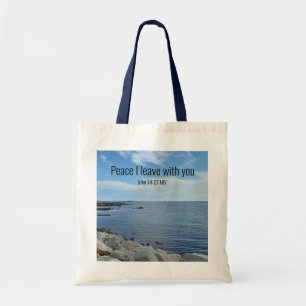 Photo of Peaceful Blue Atlantic Ocean Bible Verse Tote Bag