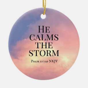 Photo of Pink Sky He Calms the Storm Bible Verse Ceramic Tree Decoration