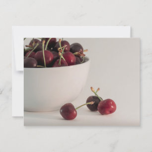 Photo Of Red Fresh Cherries Bowl In Muted Tones Postcard