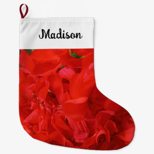 Photo of Red Geranium Flower Custom Name Large Christmas Stocking