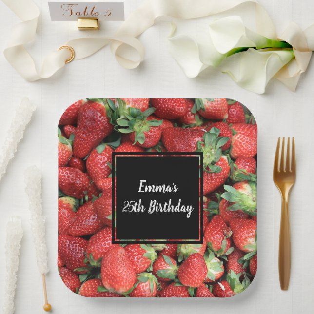 Photo of Red Juicy Strawberries Birthday Paper Plate (Wedding)