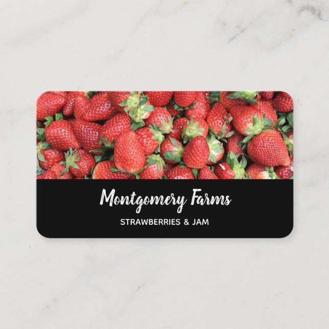 Photo of Red Juicy Strawberries Business Card (Front)
