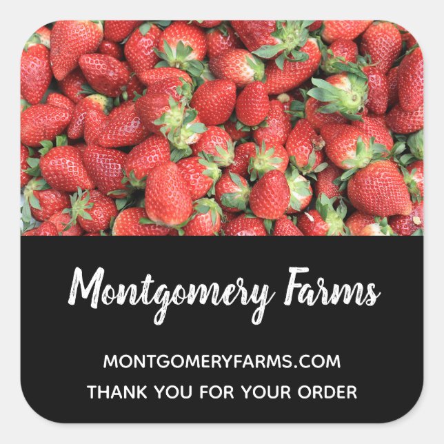 Photo of Red Juicy Strawberries Business Square Sticker (Front)