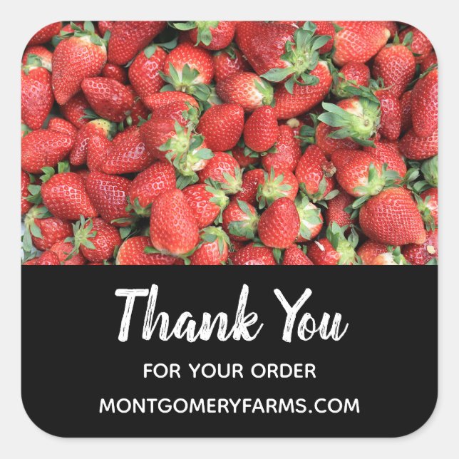 Photo of Red Juicy Strawberries Business Square Sticker (Front)