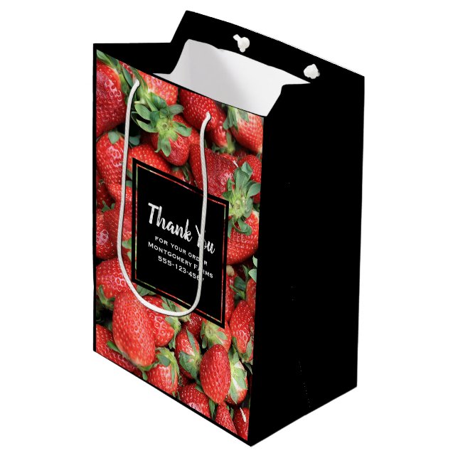 Photo of Red Juicy Strawberries Business Thank You Medium Gift Bag (Front Angled)