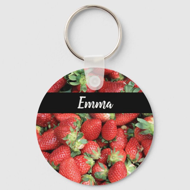 Photo of Red Juicy Strawberries Key Ring (Front)