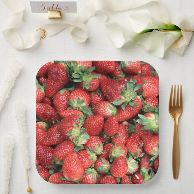 Photo of Red Juicy Strawberries Paper Plate (Wedding)