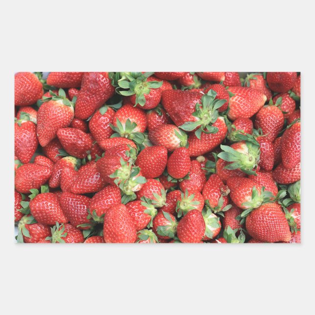 Photo of Red Juicy Strawberries Rectangular Sticker (Front)