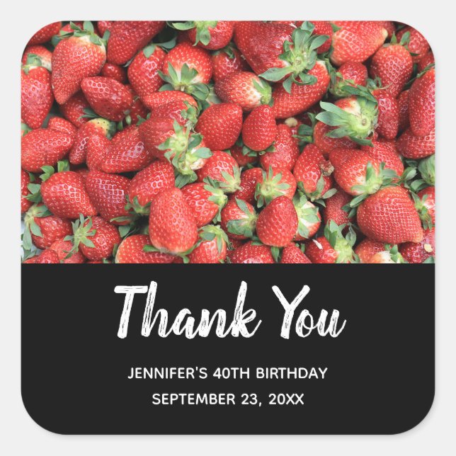 Photo of Red Juicy Strawberries  Thank You Square Sticker (Front)