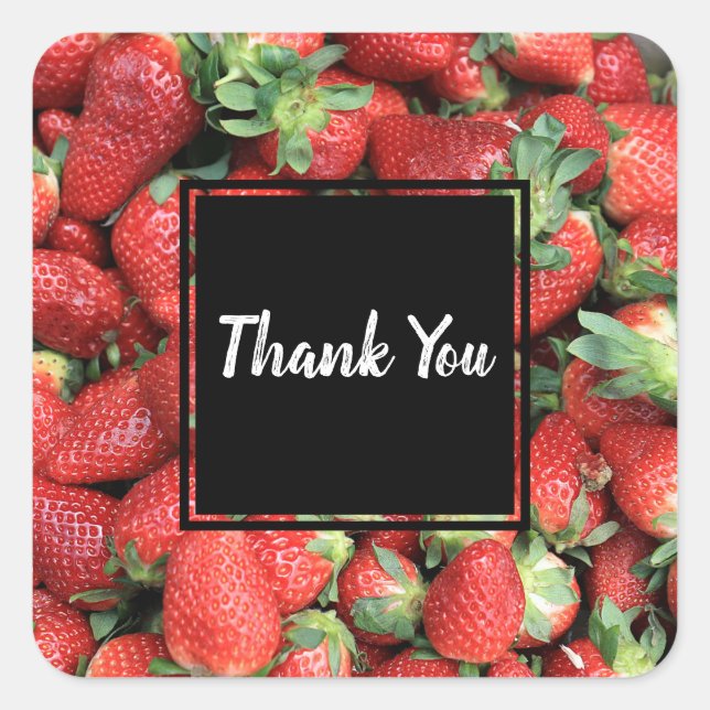 Photo of Red Juicy Strawberries  Thank You Square Sticker (Front)