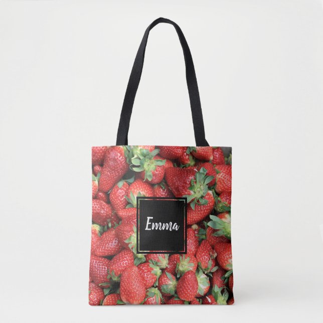 Photo of Red Juicy Strawberries Tote Bag (Front)