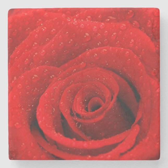 Photo of Red Rose Background Stone Coaster (Front)