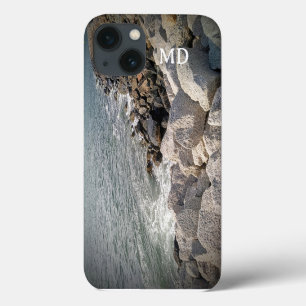 Photo of Rocky Grey Atlantic Ocean Shore Initials iPhone 13 Case