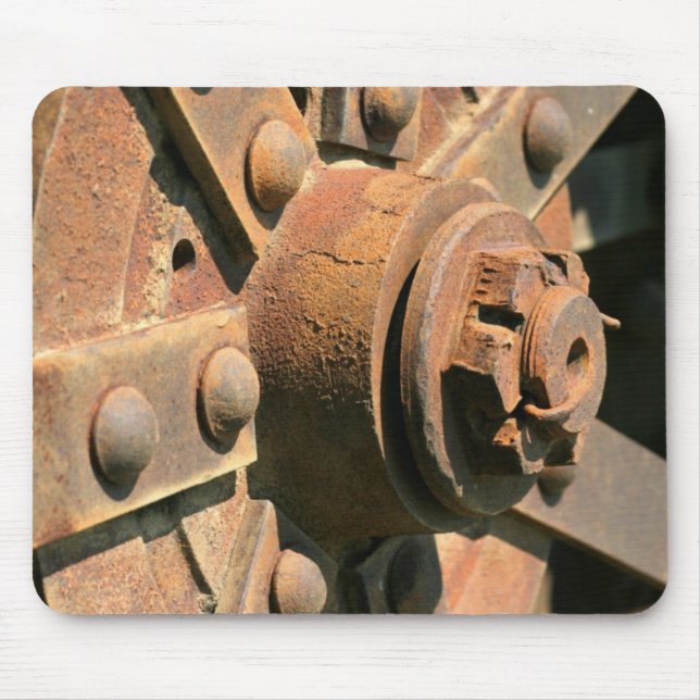 Photo of rusty old tractor wheel hub and axle mouse mat (Front)