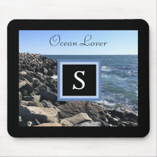 Photo of Sea Waves and Rocks Initial Frame Black Mouse Mat