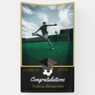 Photo of Soccer player congratulation graduate  Banner