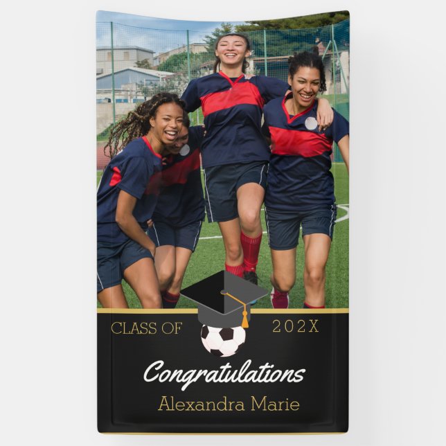 Photo of Soccer player congratulation graduate  Banner (Vertical)